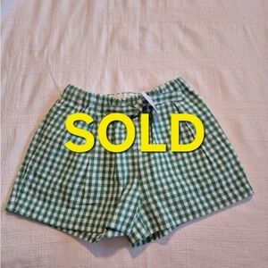 Crewcuts girls size 8 green and white gingham pull on shorts, pockets, NEW
